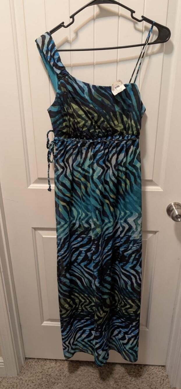 En Focus Studio Womens Blouson Dress Multicolor Blue Floral Lined Maxi Size 10